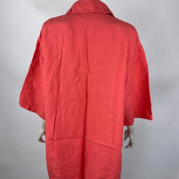 Cut Loose Heavy Linen Jacket Button-Up Top Women S M Collared Hi-Low 3/4 Sleeve - Picture 4 of 11